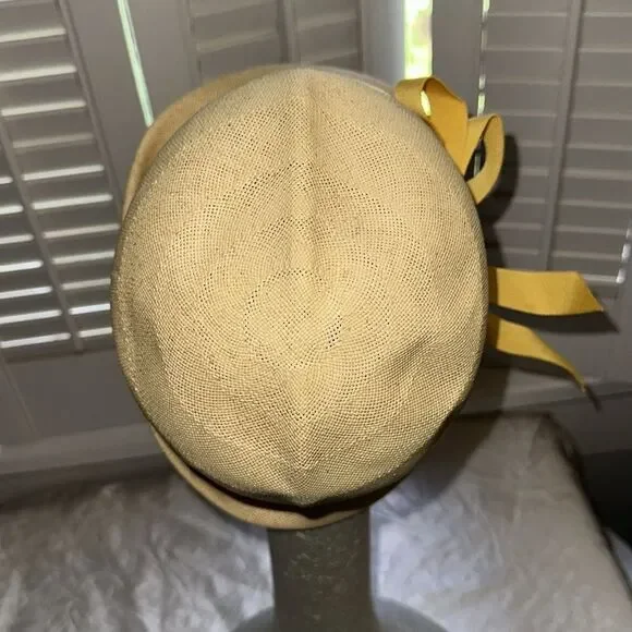 Vintage‎ 60s Marche Brand Light Yellow Cloche Hat with Bow Accent - Picture 2 of 7